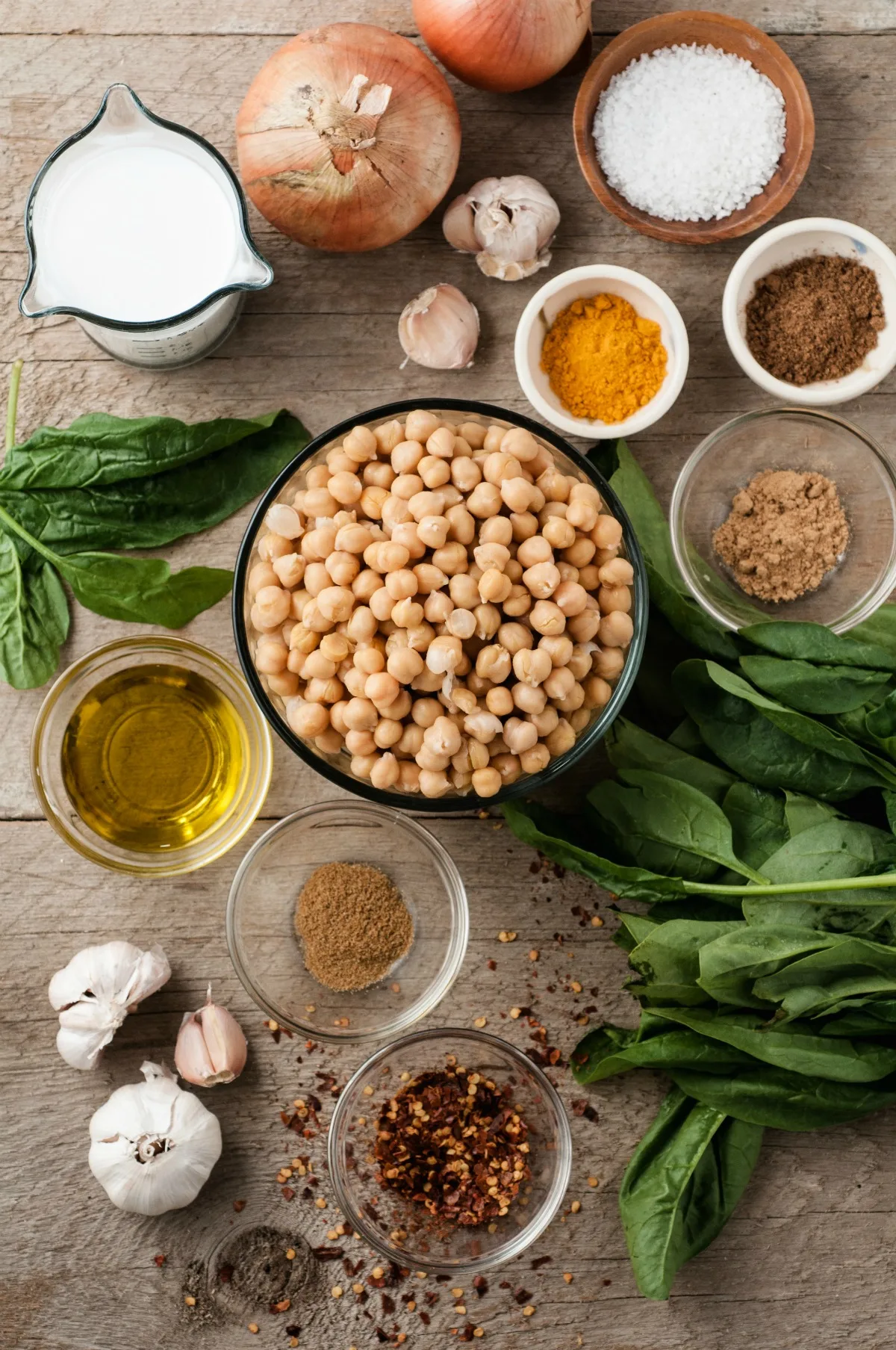 Ingredients for chickpea curry recipe.
