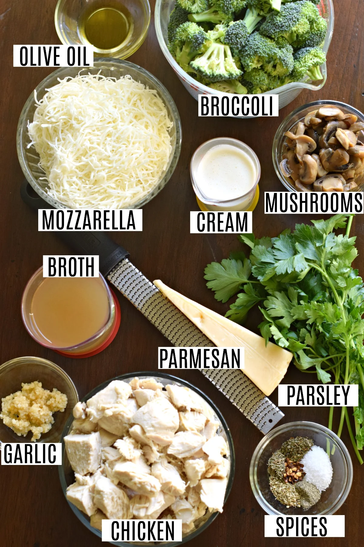 Ingredients for chicken broccoli casserole.