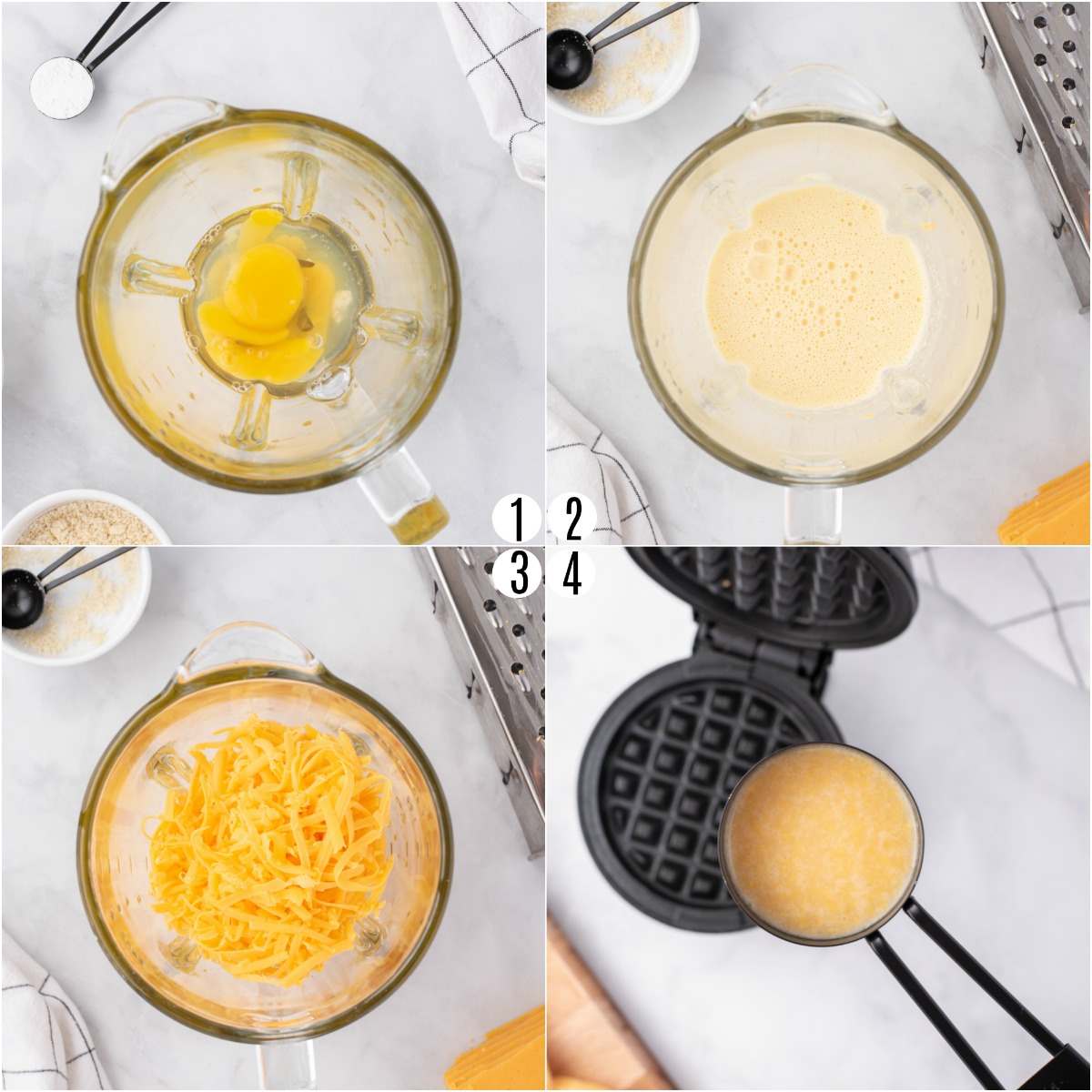Step by step photos showing how to make chaffles.