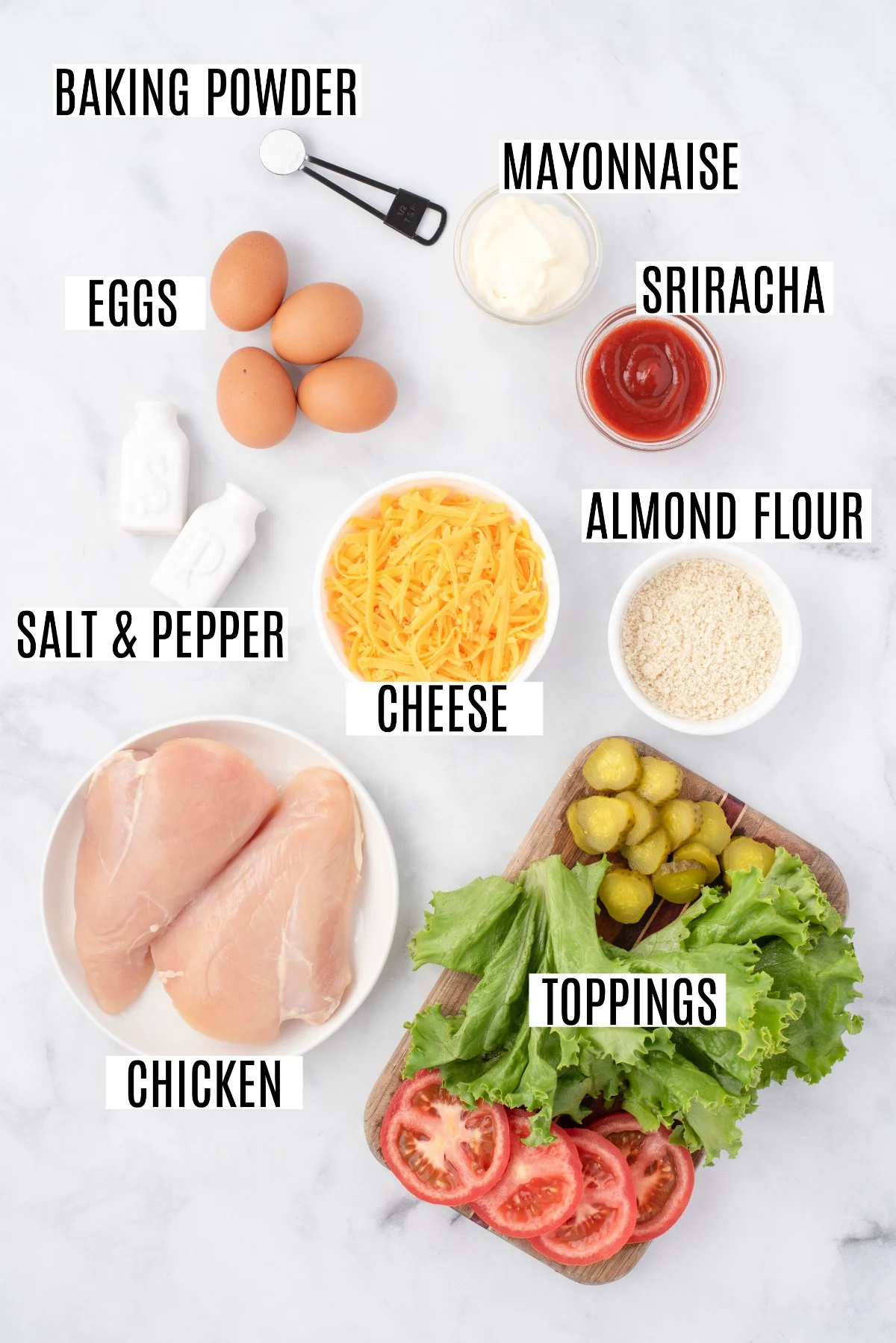 Ingredients needed to make chicken cheddar chaffles.