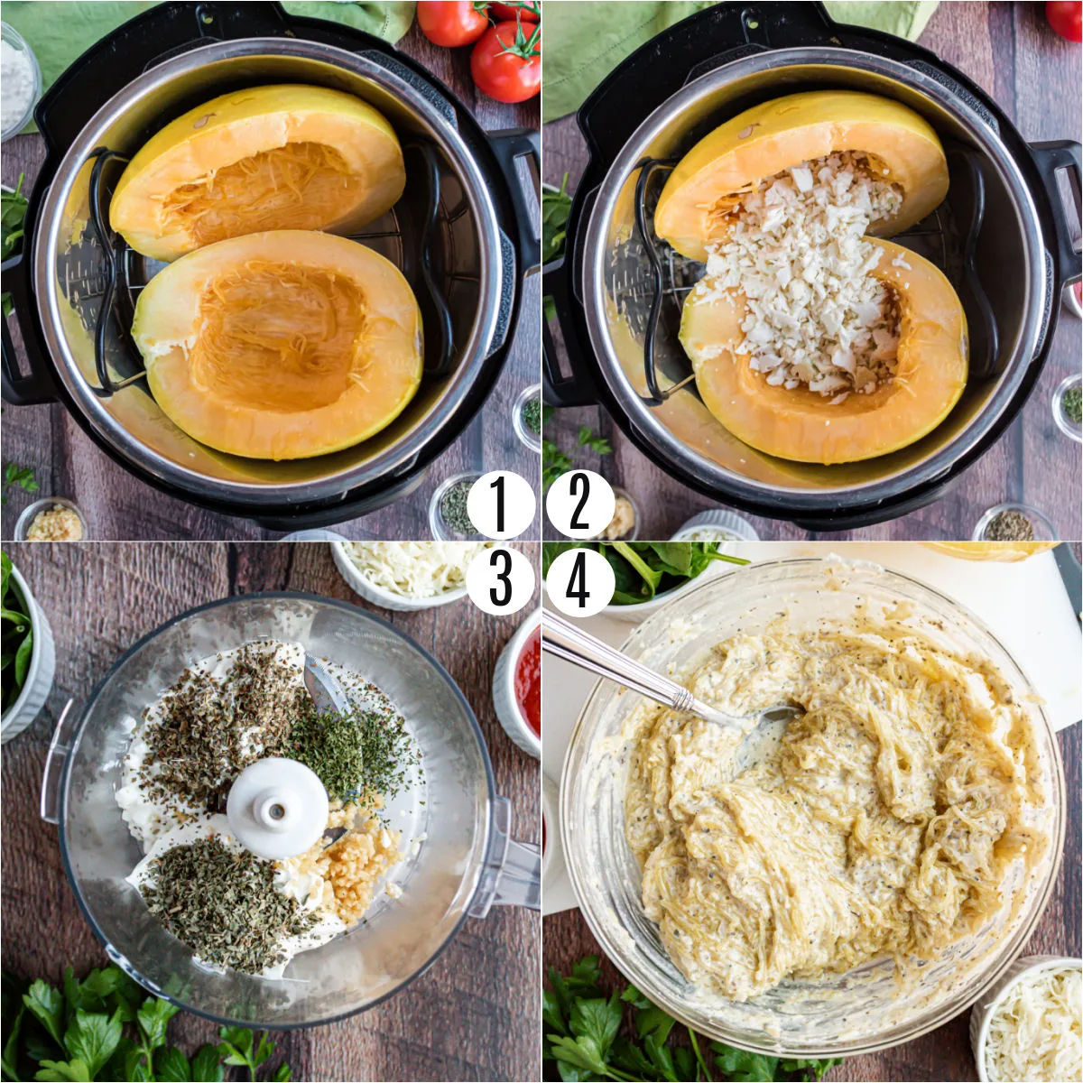 Step by step photos showing how to cook squash in the instant pot.