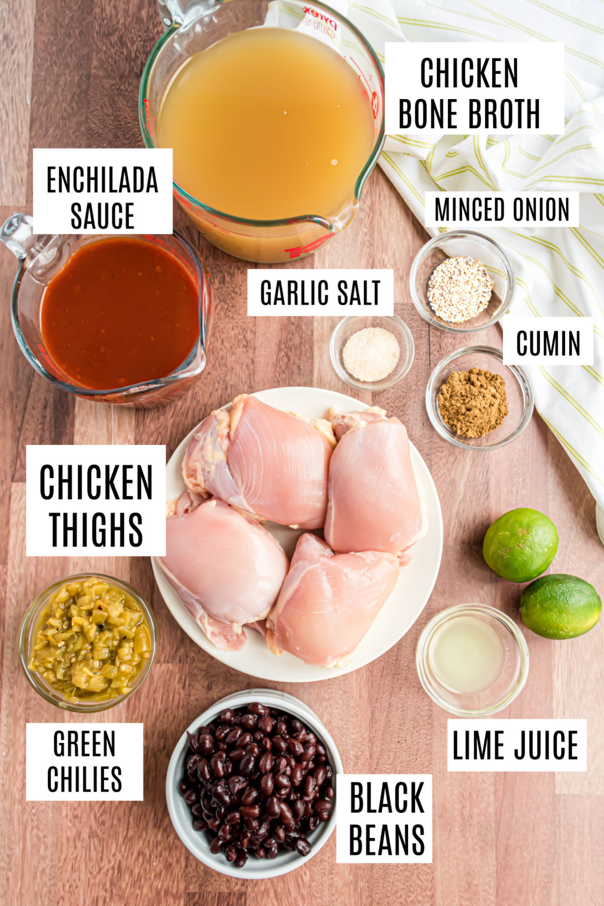 Ingredients needed for chicken enchilada soup recipe.