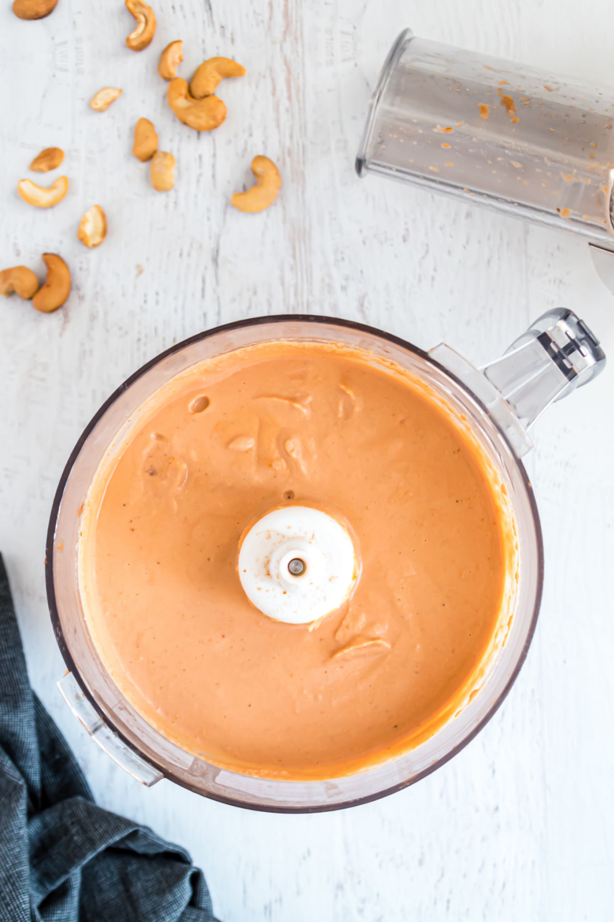 Cashew queso blended smooth in a food processor.