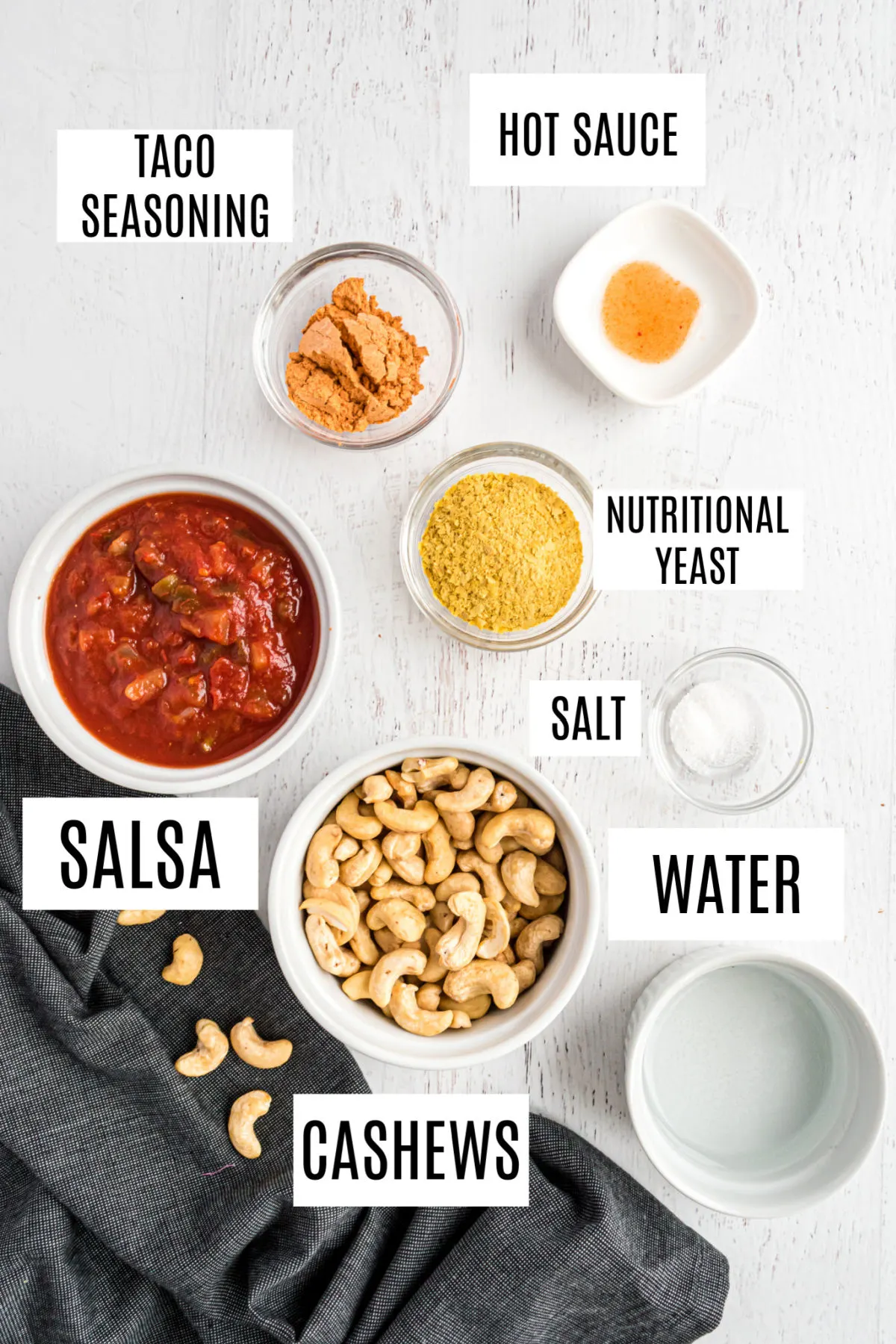Ingredients needed to make no cheese cashew queso.