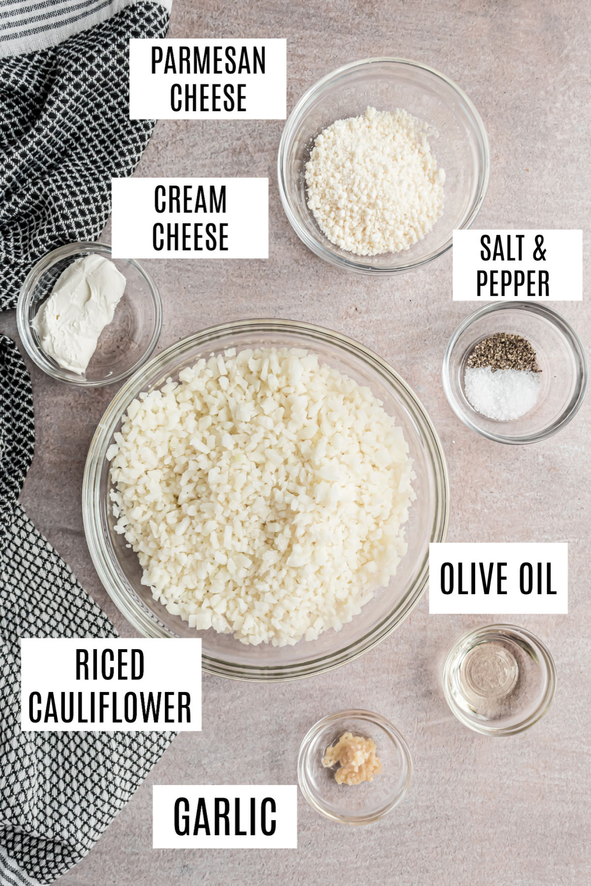 Ingredients needed to make cauliflower mash.