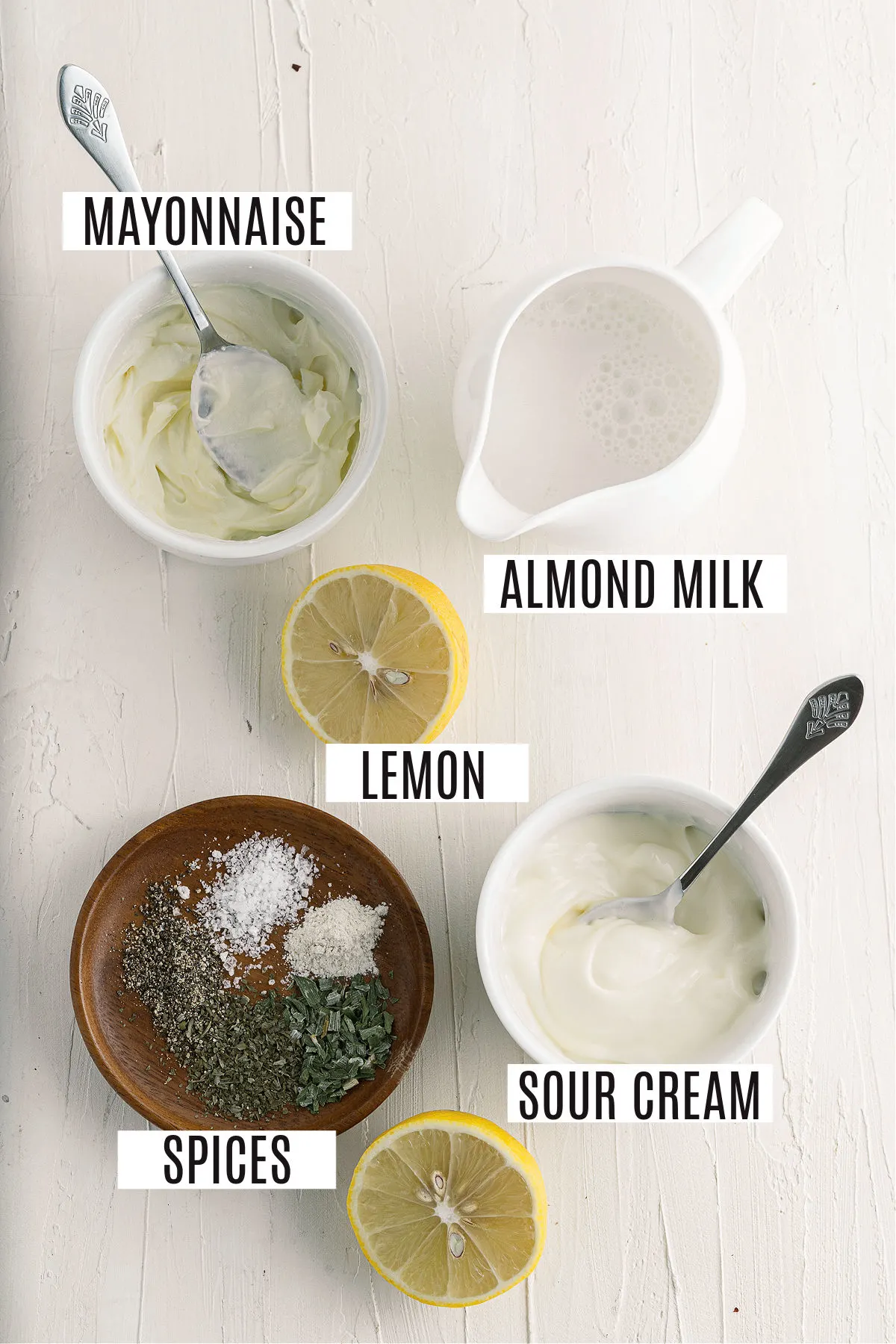 Ingredients needed for sugar free ranch dressing.