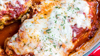 Baked chicken parmesan with no sugar and no flour added.