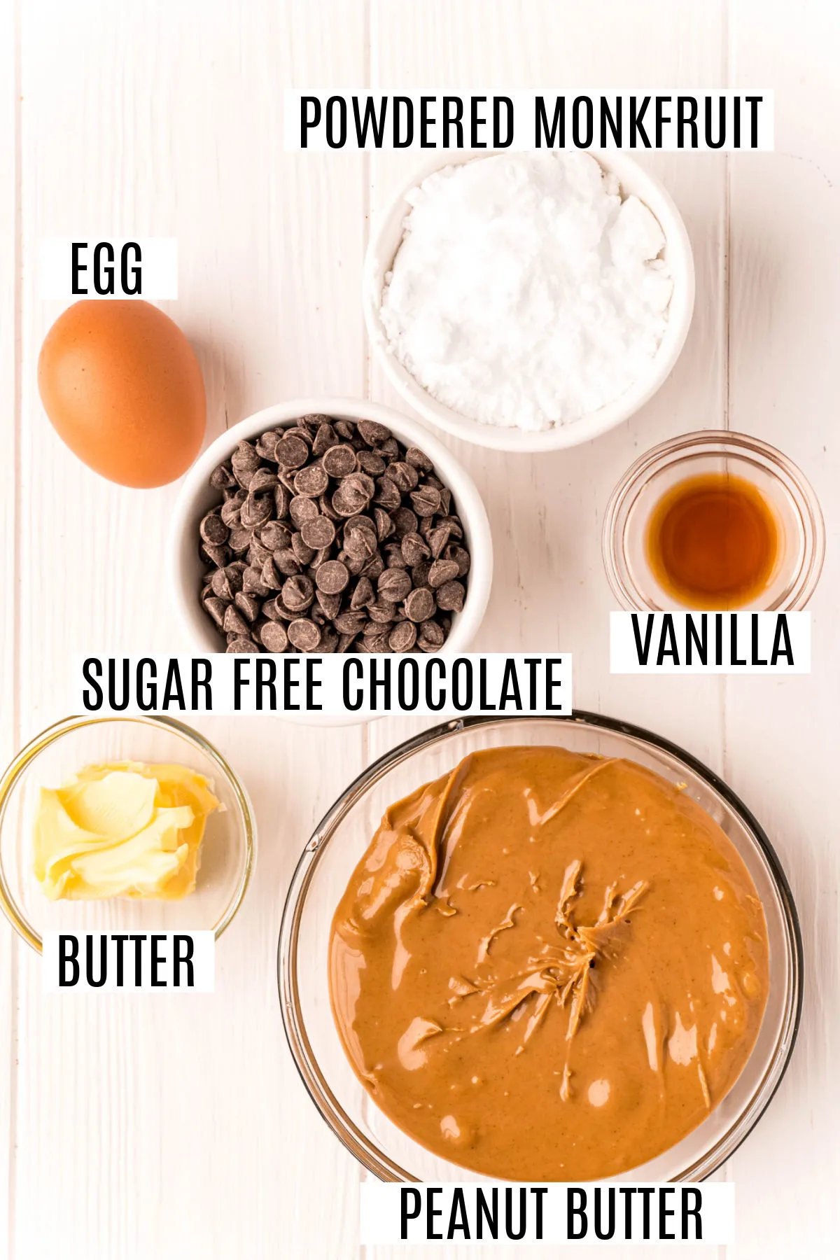 Ingredients needed for sugar free peanut butter cookies.