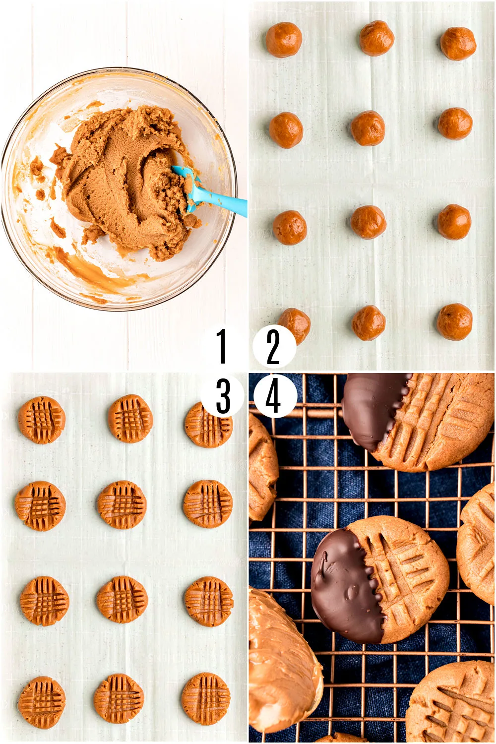 Step by step photos showing how to make keto peanut butter cookies.