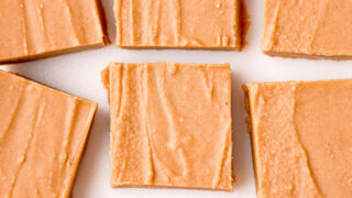 Squares of peanut butter fudge.