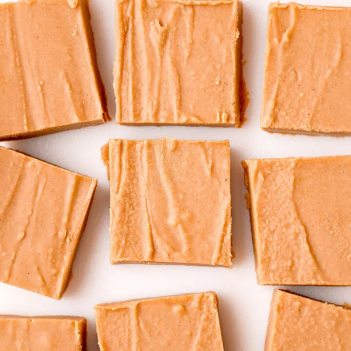 Squares of peanut butter fudge.