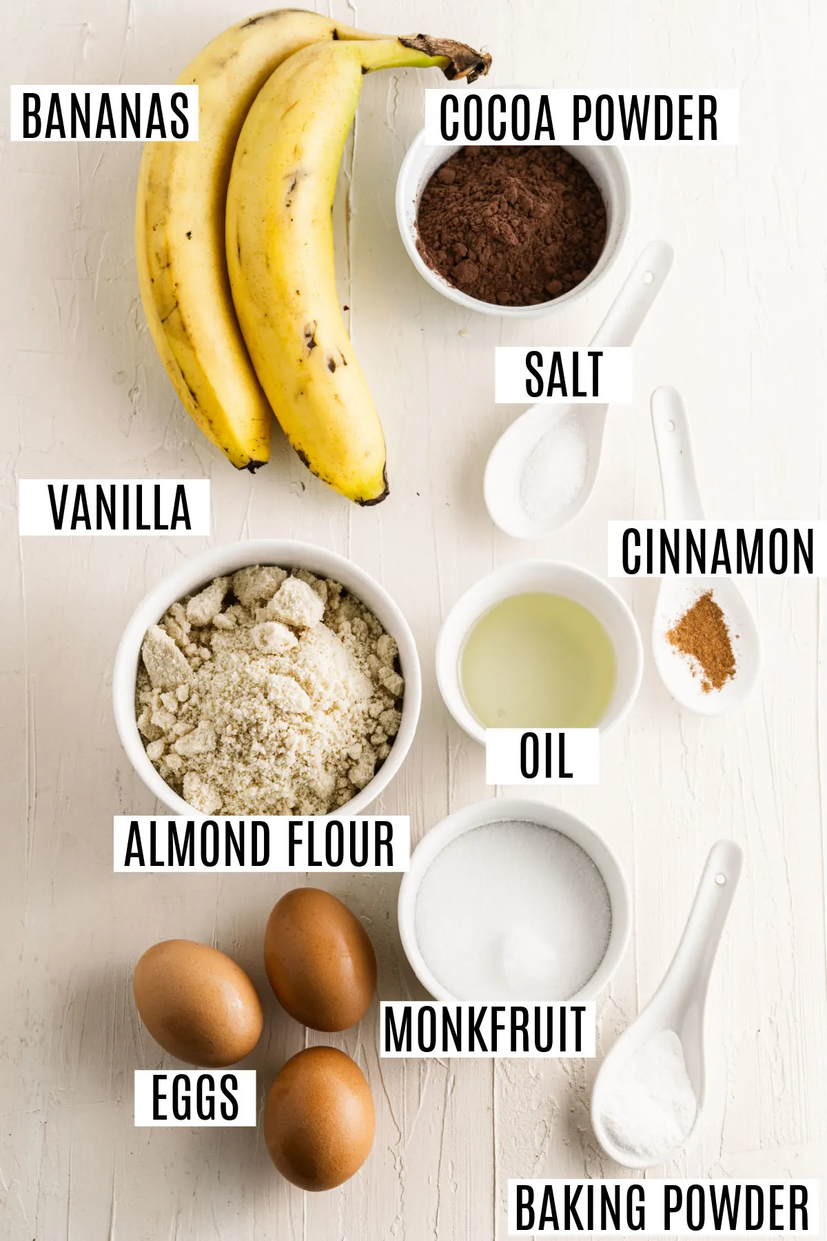 Ingredients needed for banana bread with no sugar and no flour.