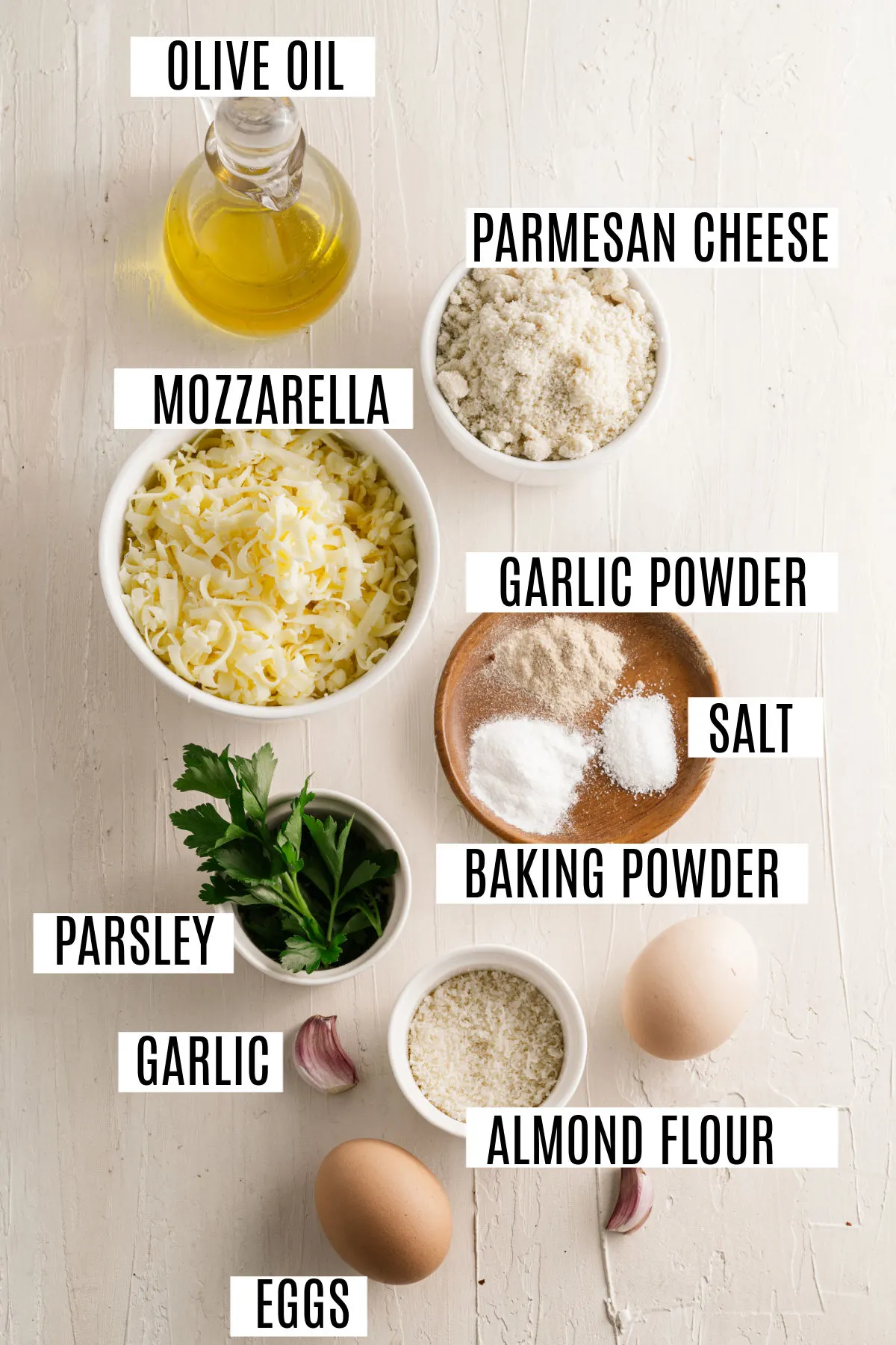 Ingredients needed for gluten free garlic bread recipe.