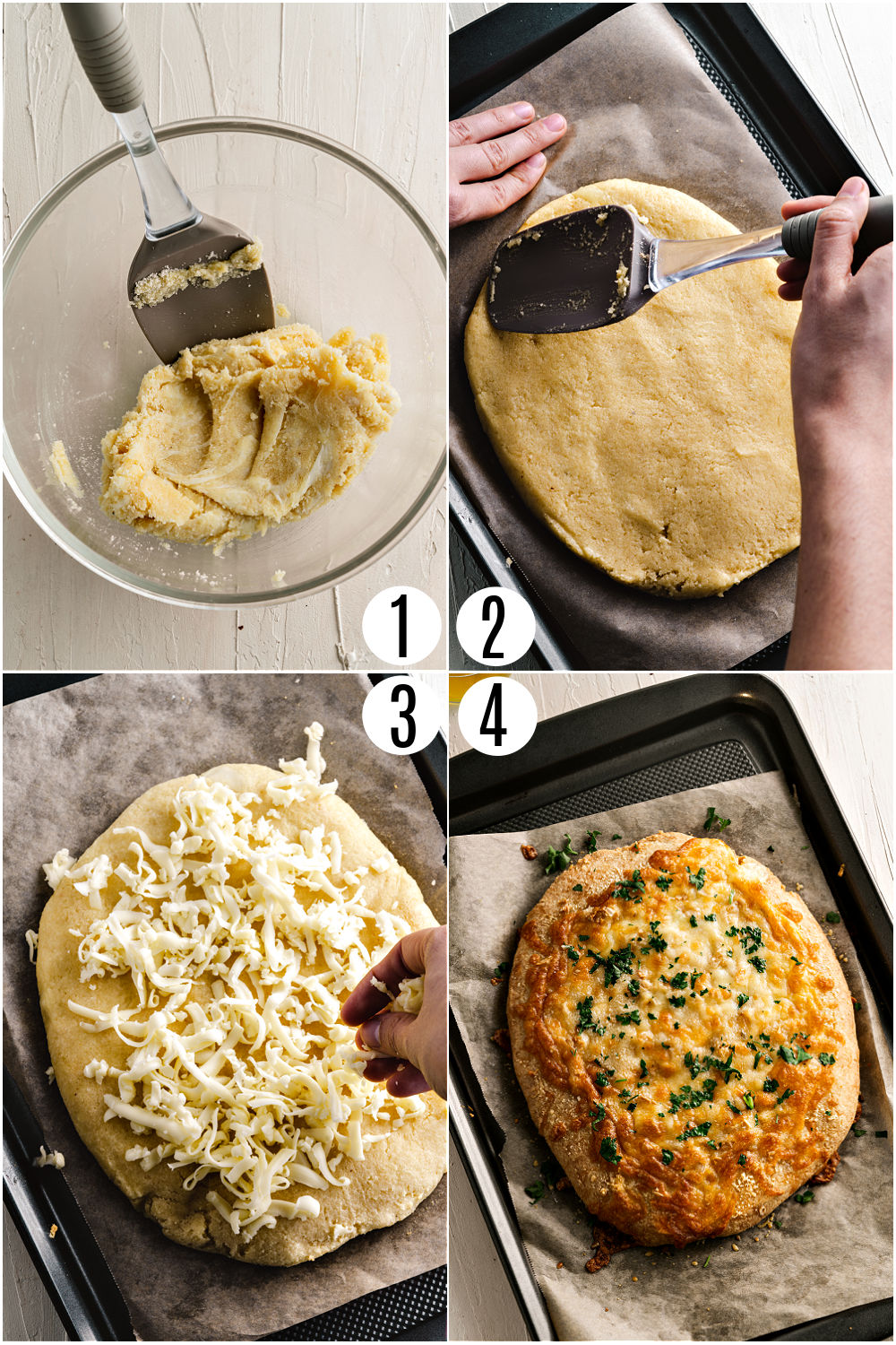 Step by step photos showing how to make gluten free garlic bread.