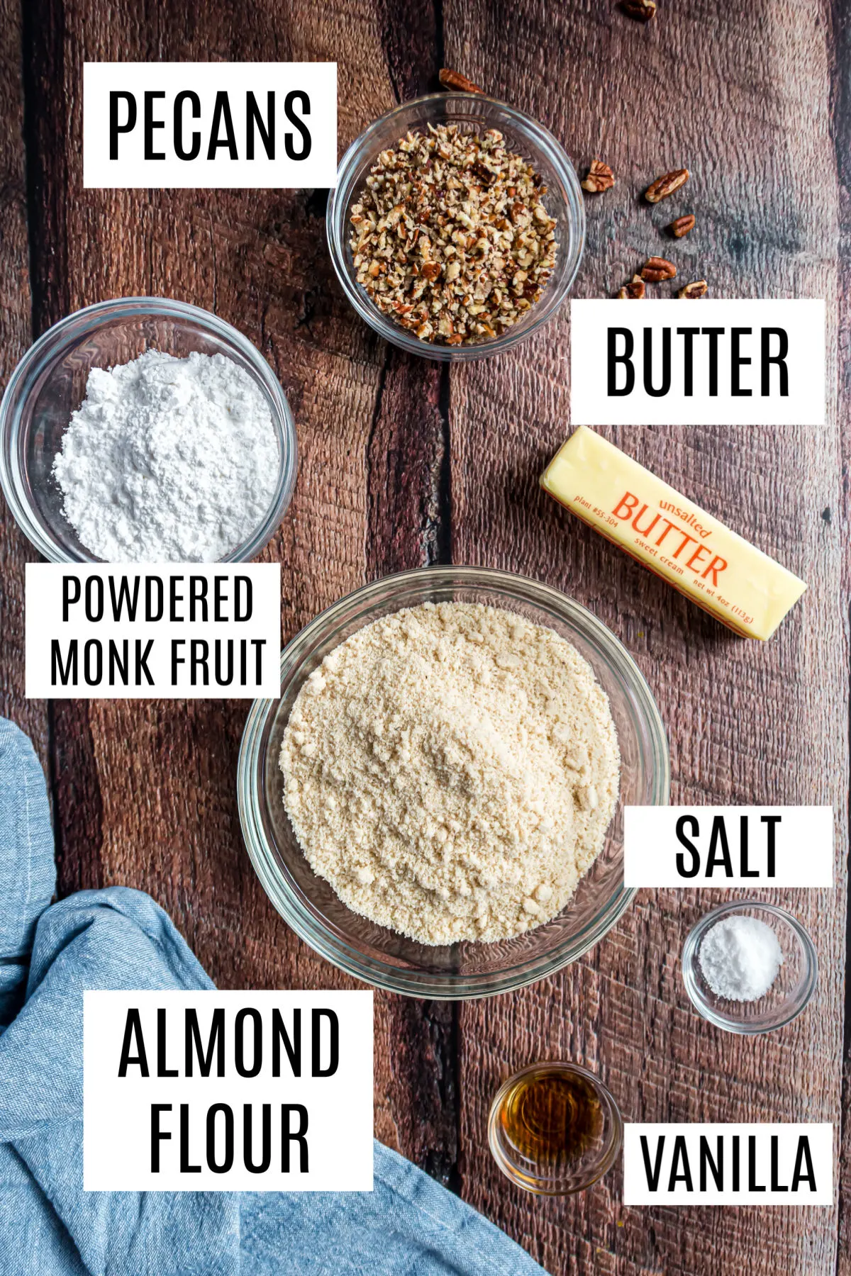 Ingredients needed for gluten and sugar free pecan sandies.