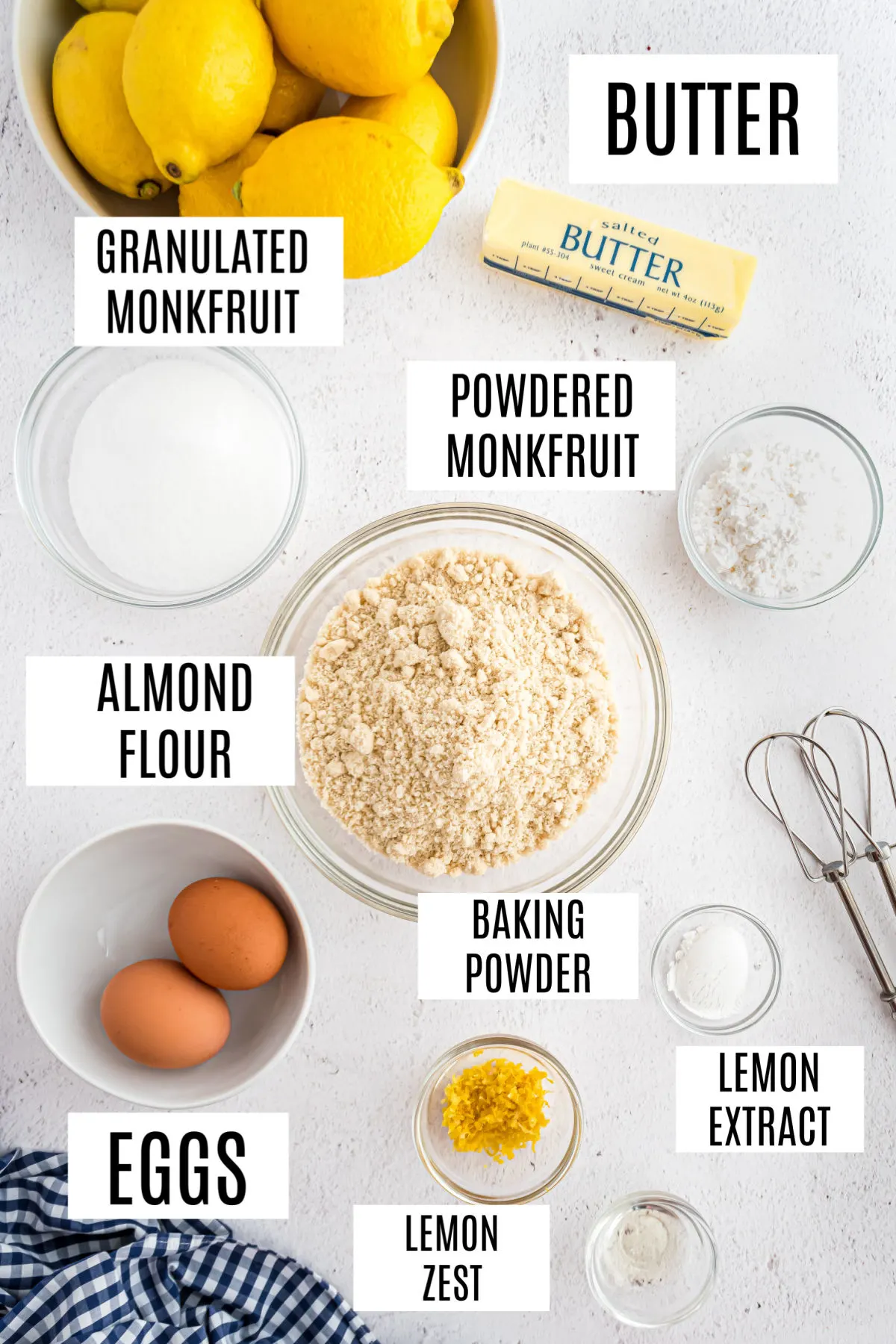 Ingredients needed for keto lemon cookie recipe.