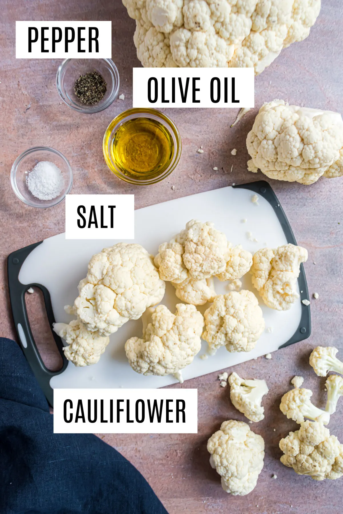 Ingredients needed to make riced cauliflower.