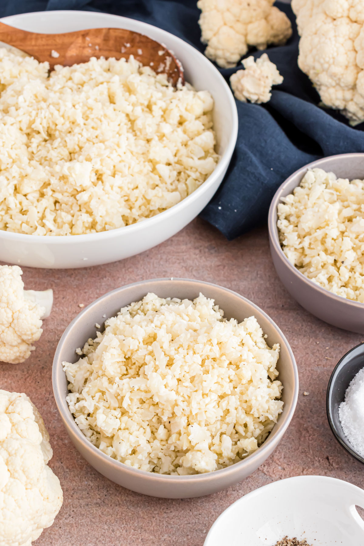 Cauliflower rice served in small bowls.