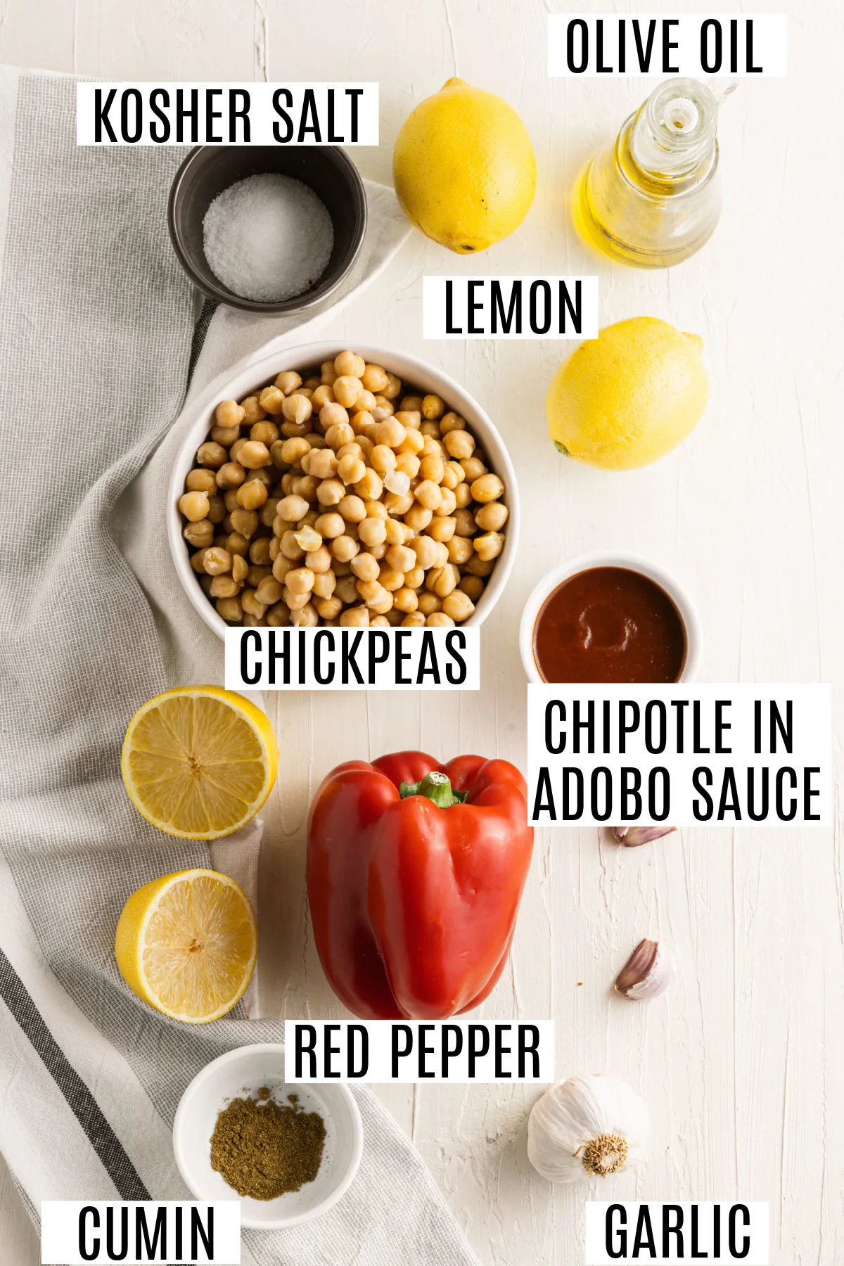 Ingredients needed for chipotle hummus recipe.
