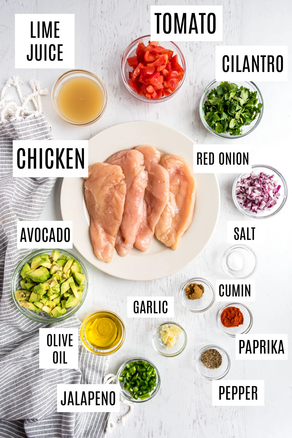 Ingredients needed to make cilantro lime chicken.