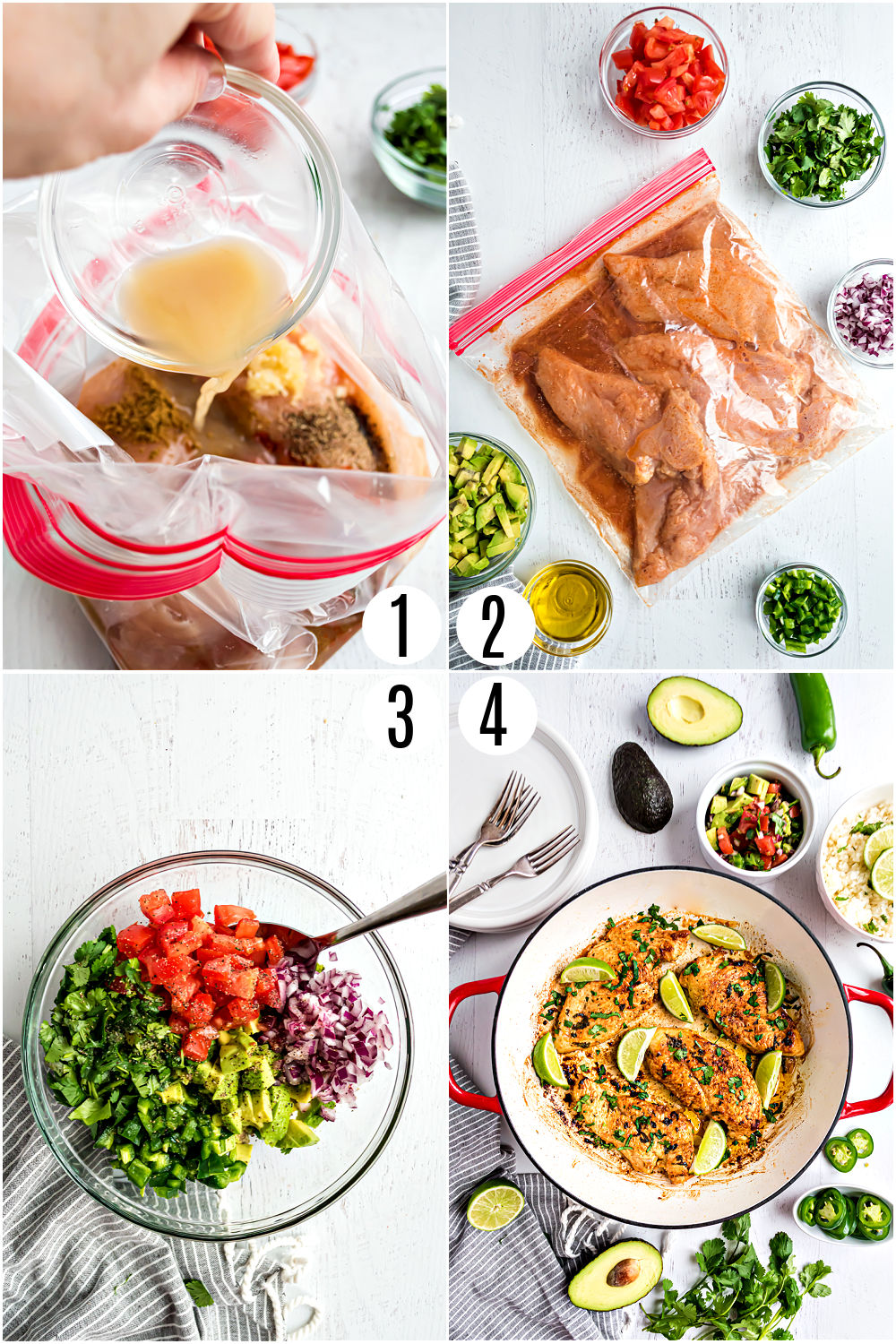 Step by step photos showing how to make cilantro lime chicken.