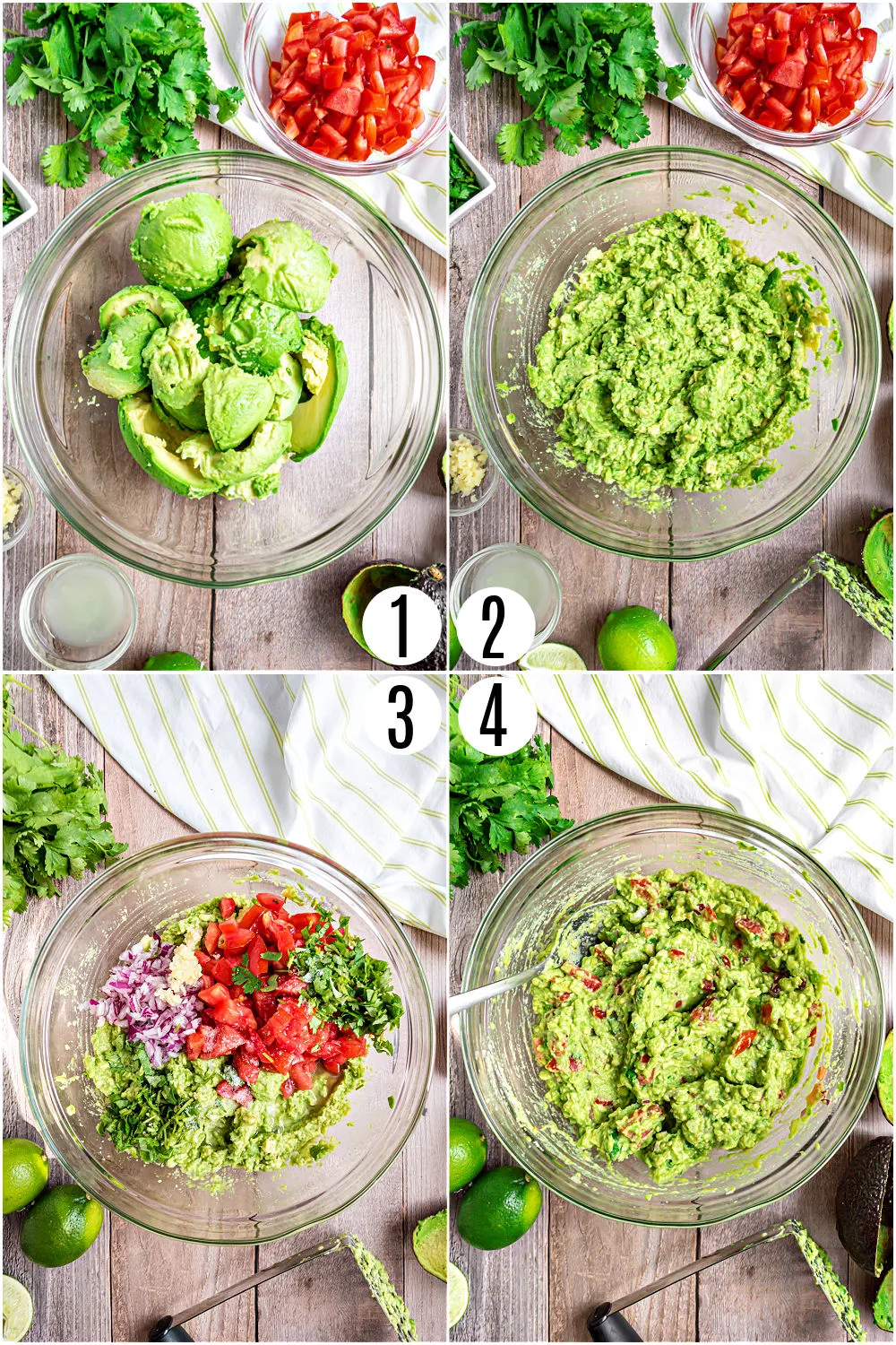 Step by step photos showing how to make chunky guacamole.
