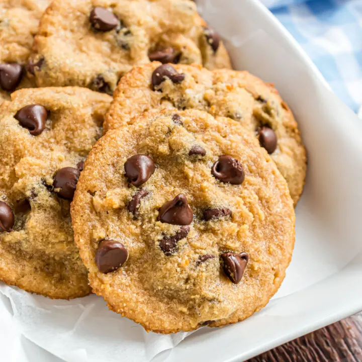 This Keto Chocolate Chip Cookies recipe tastes like it came from Grandma's kitchen. This version of the classic cookie uses almond flour and natural sweeteners to create the perfect low carb cookie--without sacrificing taste.