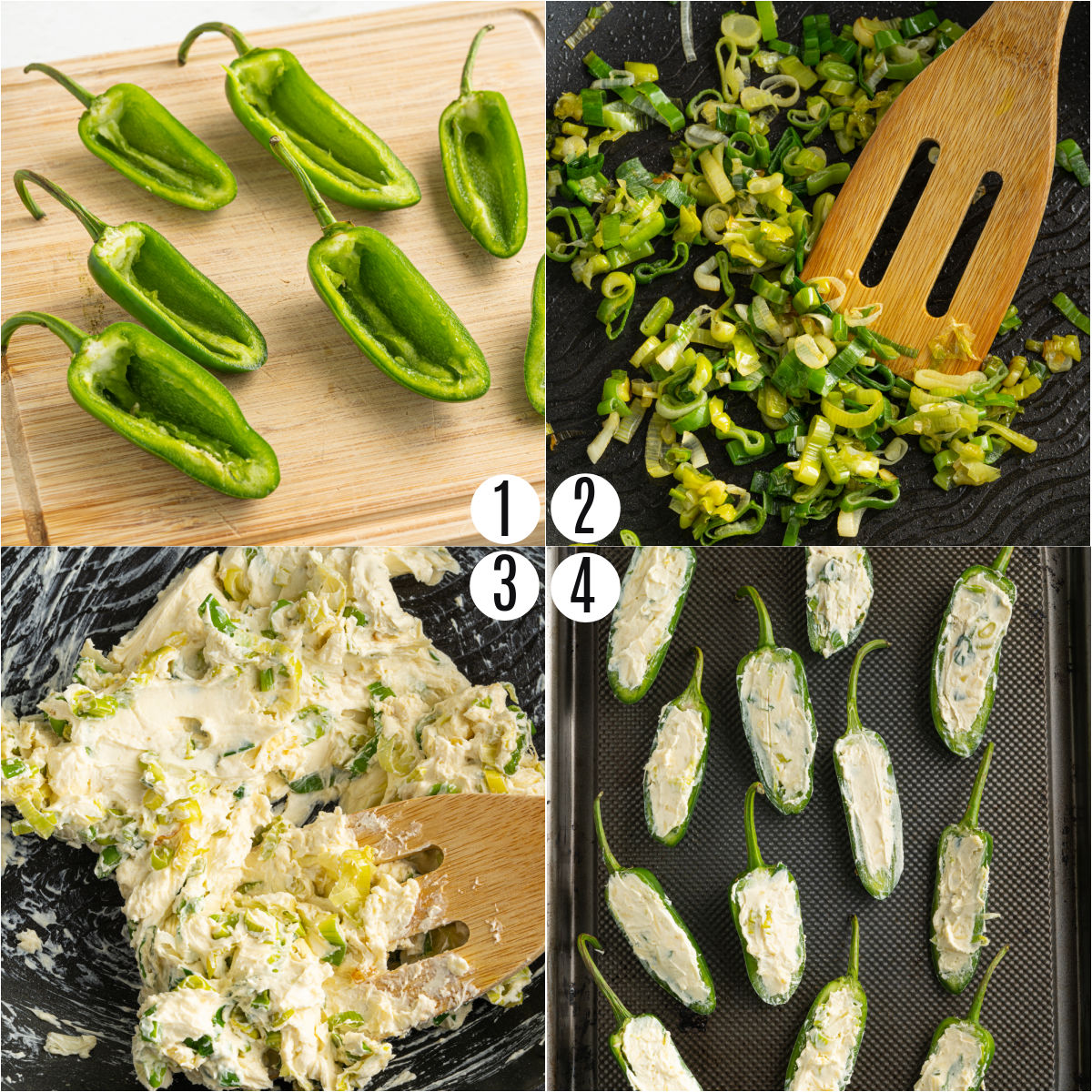 Step by step phtos showing how to make jalapeno poppers. 