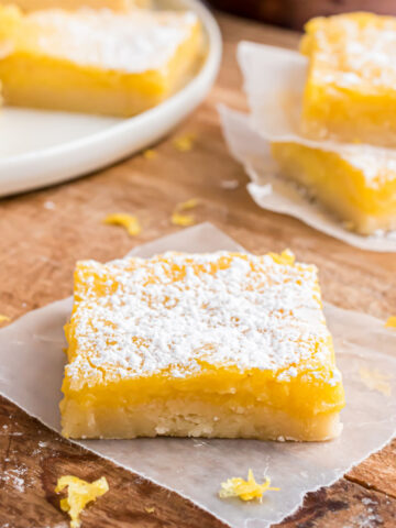 Indulge your sweet tooth with these Keto Lemon Bars! This low carb recipe has a buttery shortbread crust and the perfect lemon filling. No sugar needed!