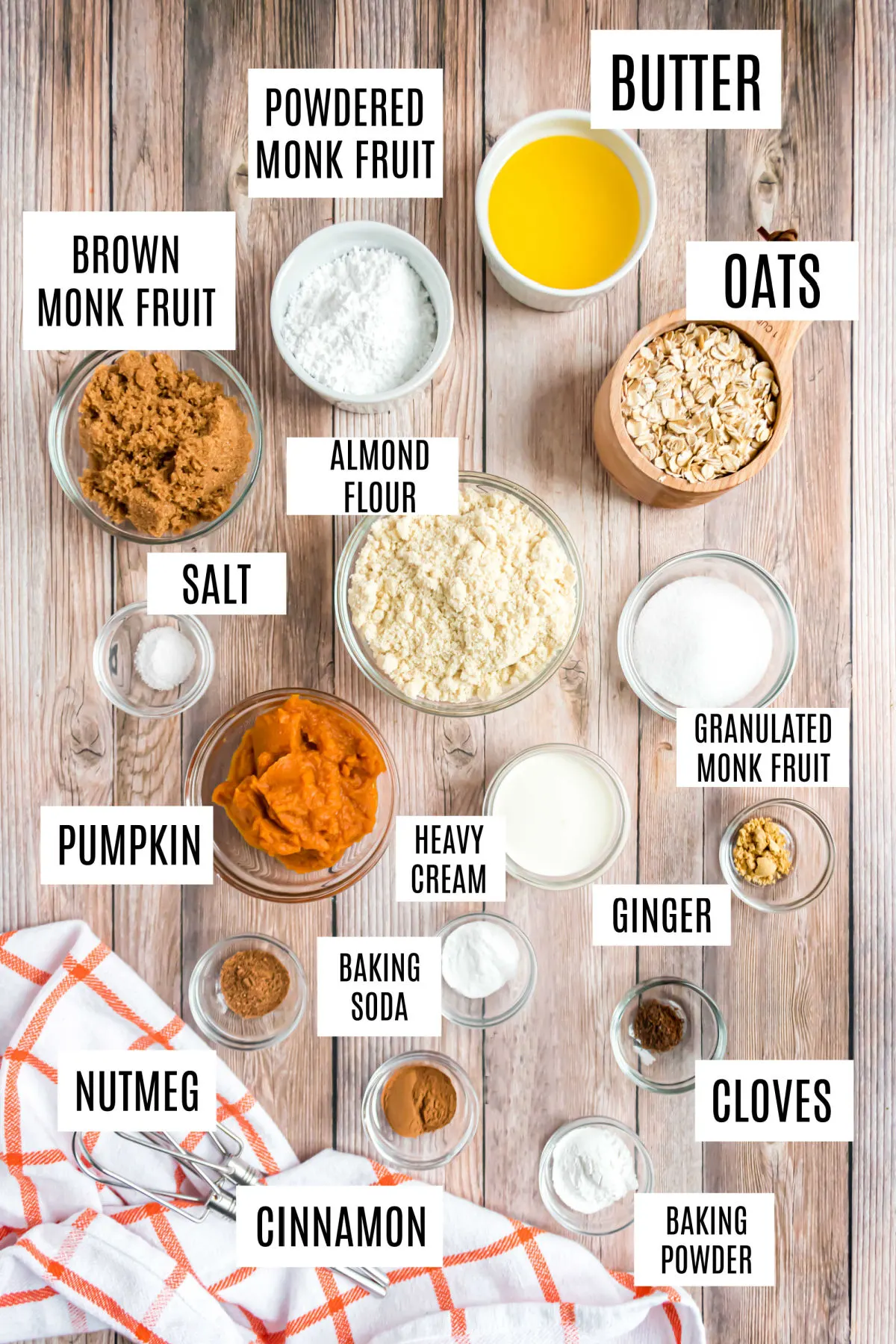 Ingredients needed to make healthy pumpkin iced cookies.