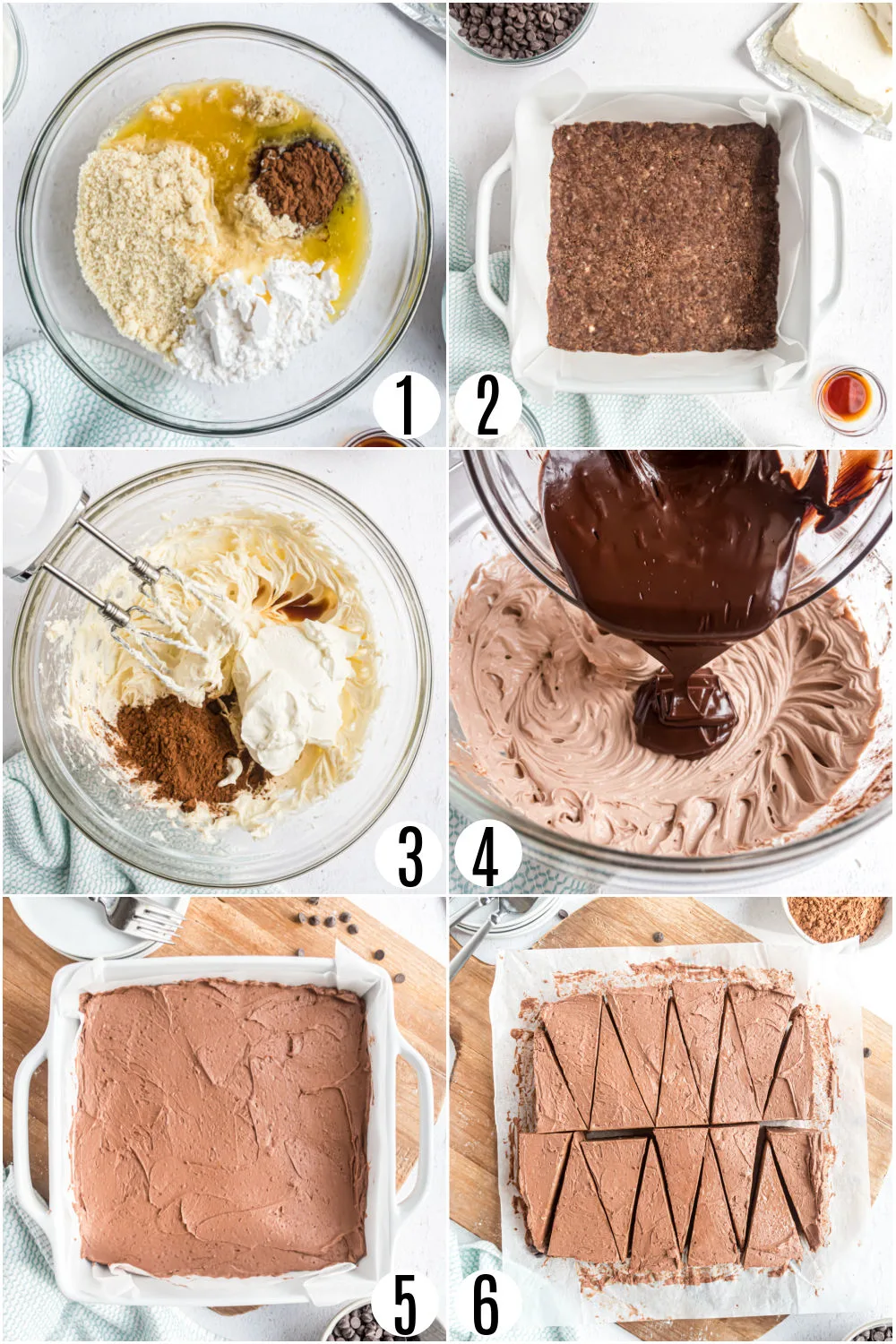 Step by step photos showing how to make chocolate cheesecake sugar free.