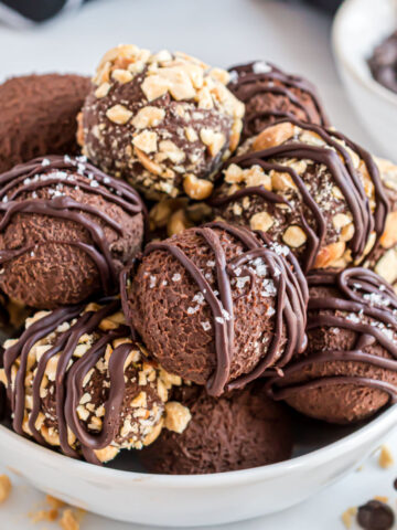Bowl with avocado chocolate truffles in it.
