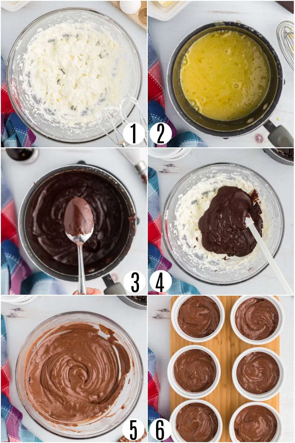 Step by step photos showing how to make sugar free chocolate pudding.