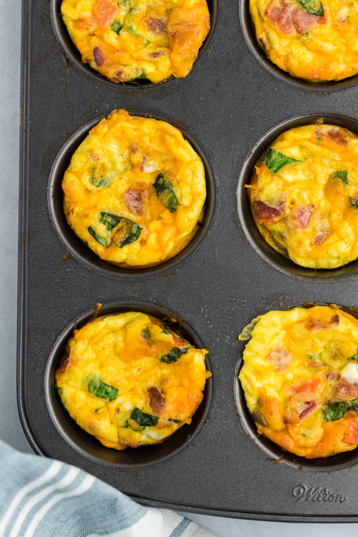 Egg bites baked in a muffin tin.