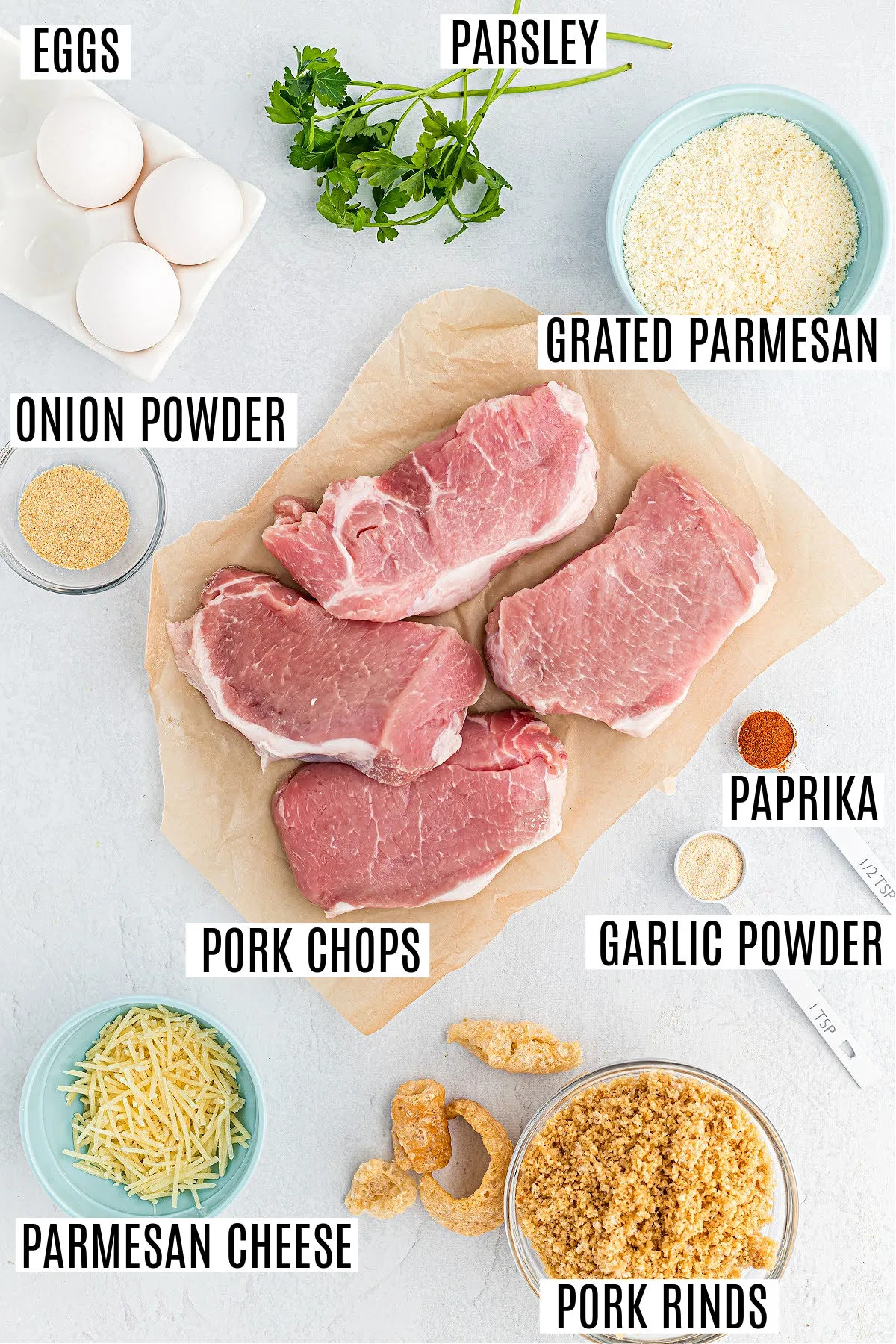 Ingredients needed to make low carb pork chops.