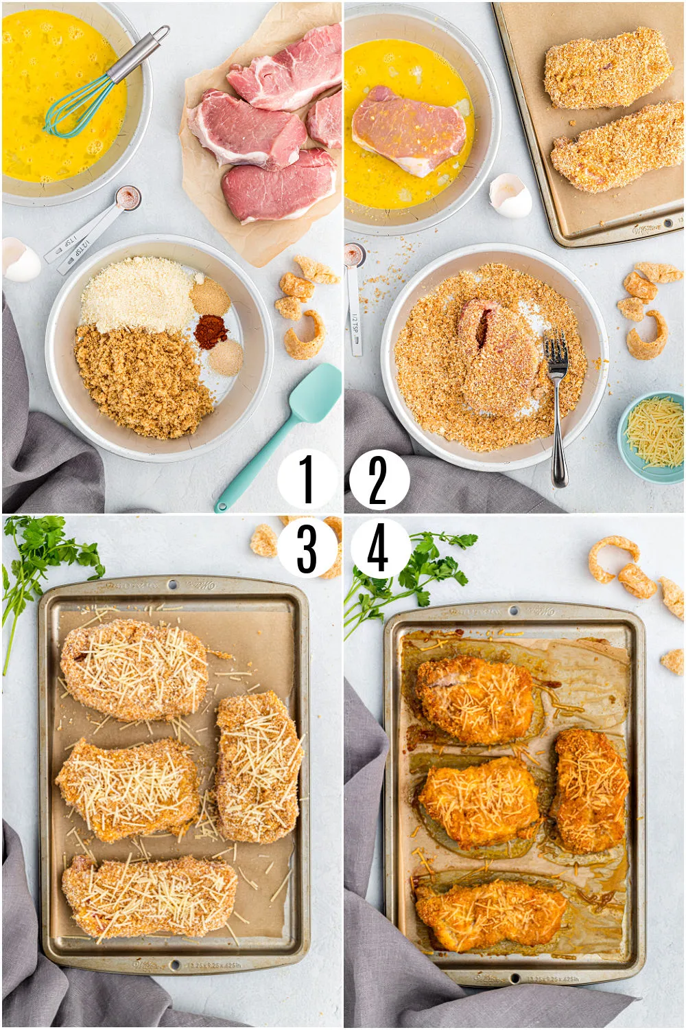 Step by step photos showing how to make low carb baked pork chops.