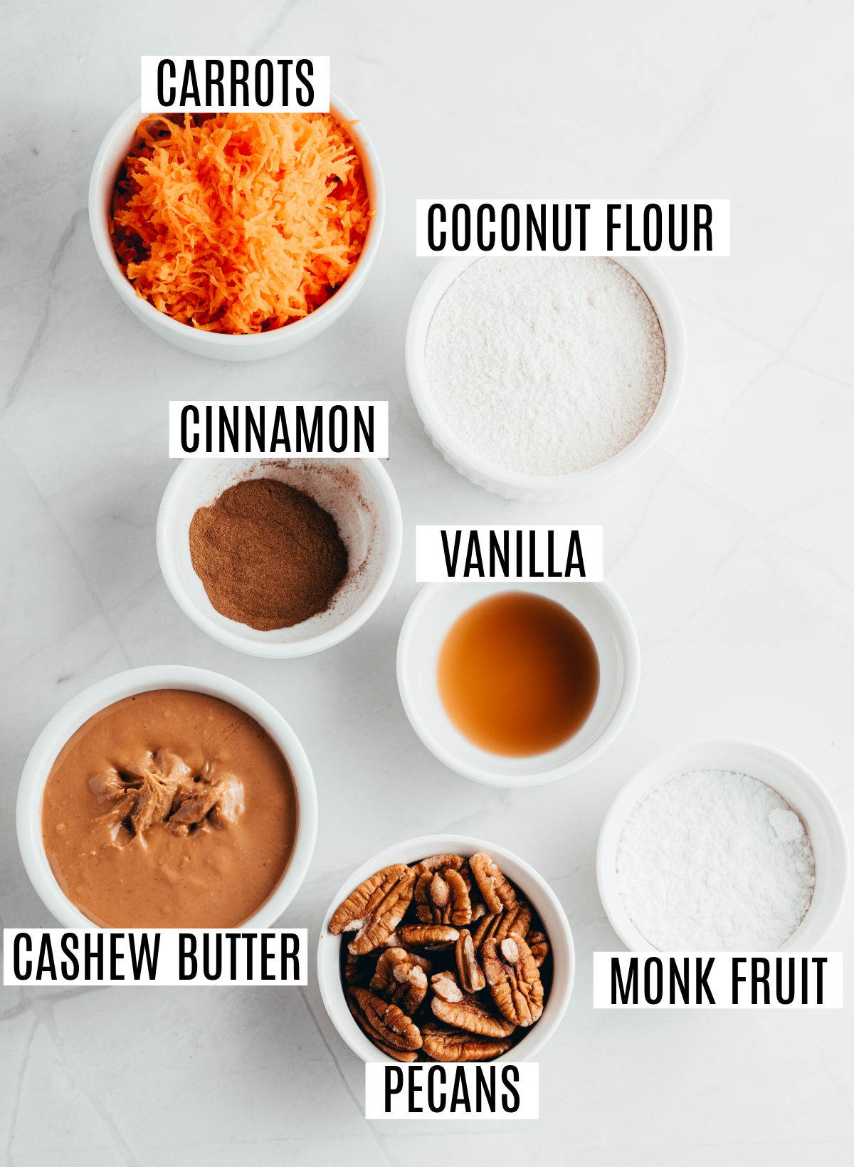 Ingredients needed to make carrot cake balls.