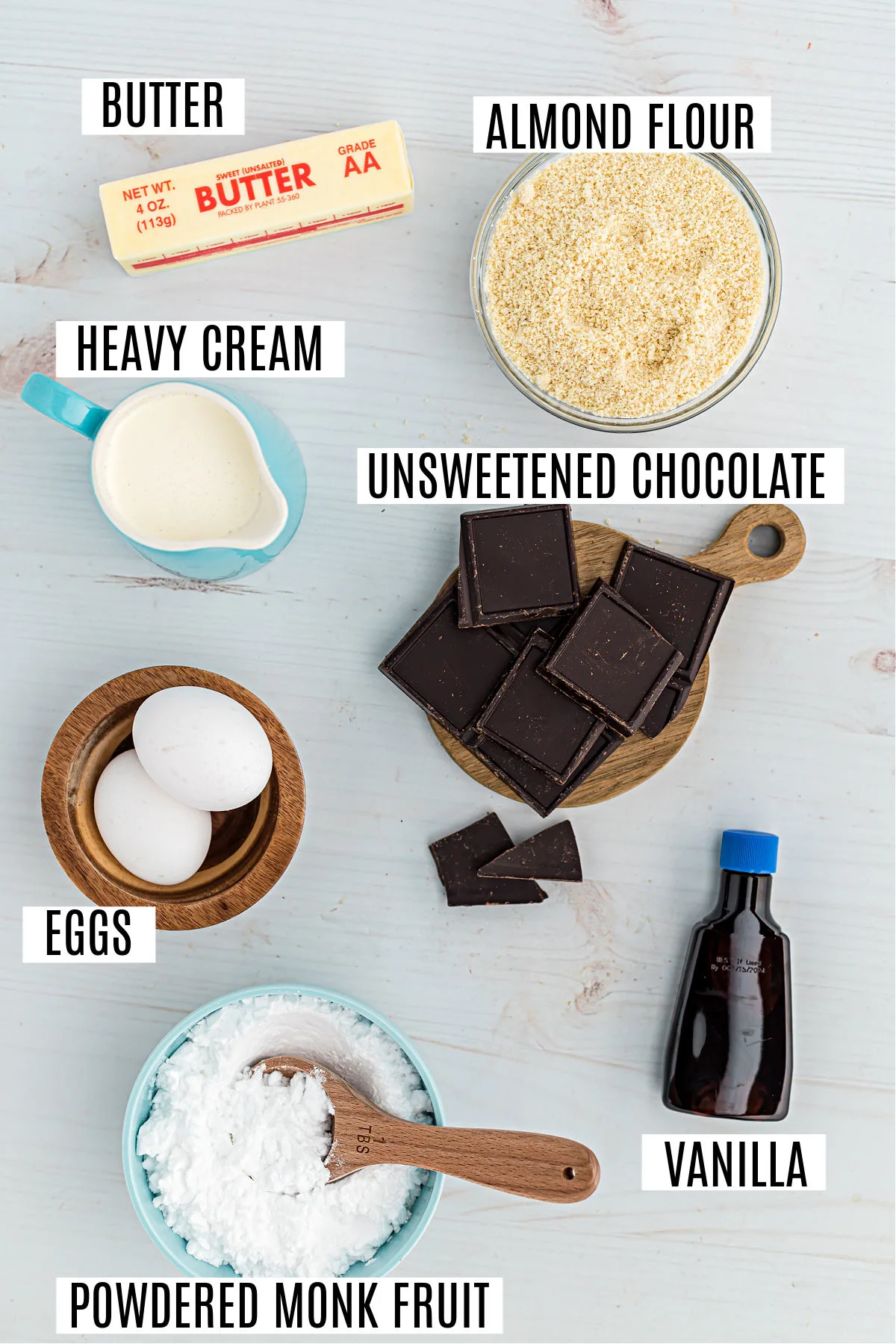 Ingredients needed to make sugar free chocolate pie.