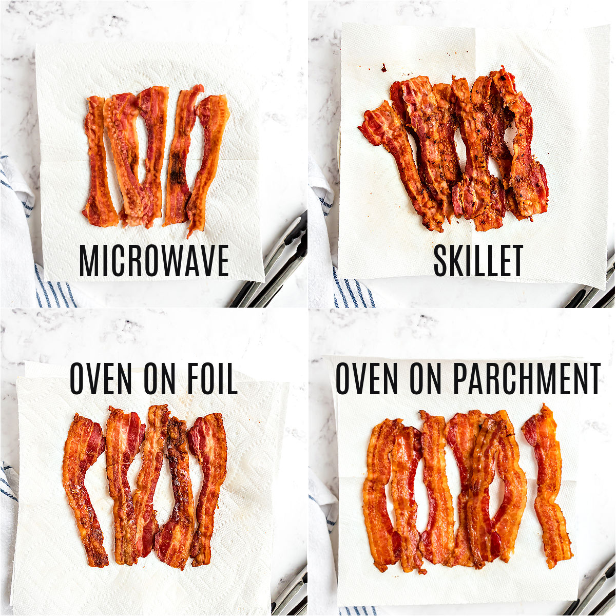 Cooked bacon comparison chart.