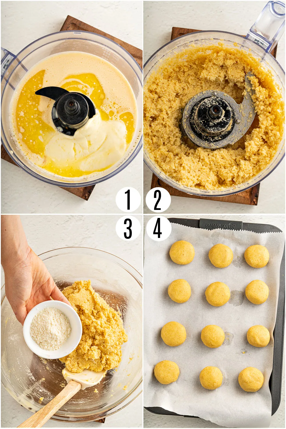 Step by step photos showing how to make keto burger buns.