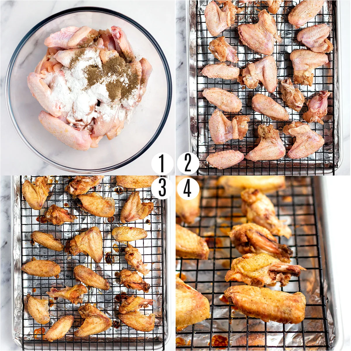Step by step photos showing how to bake chicken wings.