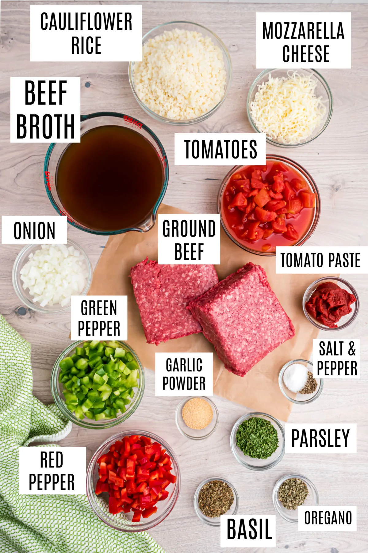 Ingredients needed for stuffed pepper soup.