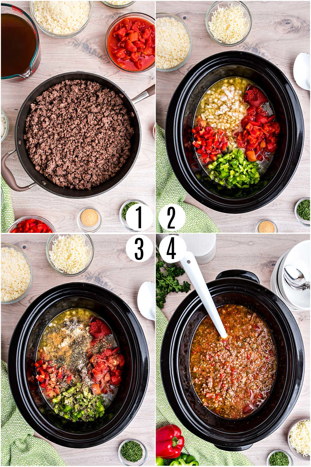 Step by step photos to make stuffed pepper soup.