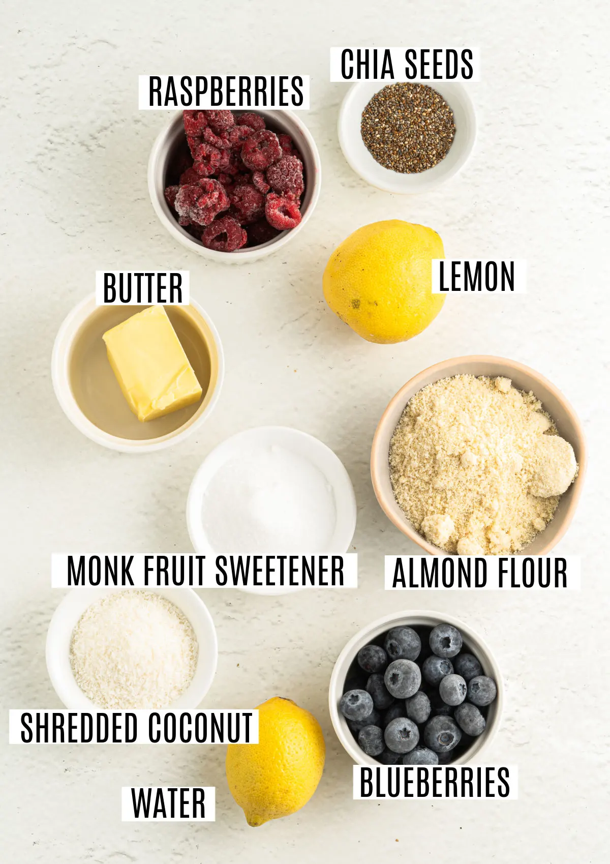 Ingredients needed to make berry crumble bars.