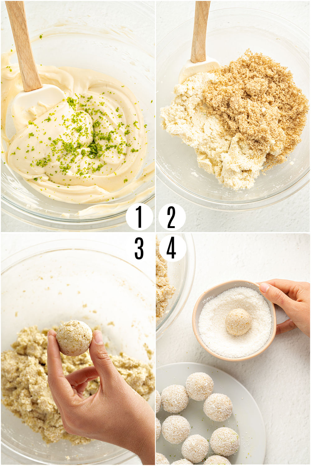 Step by step photos showing how to make energy balls.