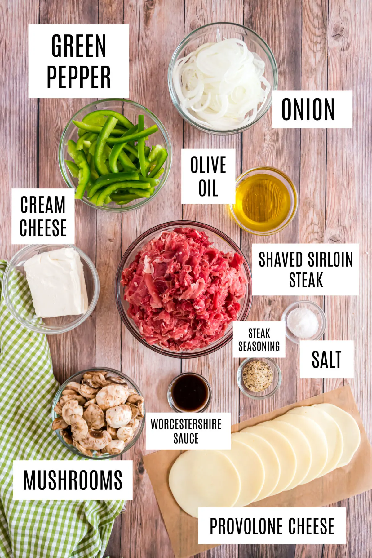 Ingredients to make Philly Cheesesteak low carb.