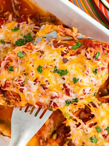 Baked Salsa Chicken is an easy weeknight dinner loaded with spicy, cheesy flavor! Perfectly seasoned chicken, salsa and cheese are baked in one pan for a versatile meal that's ready in no time.