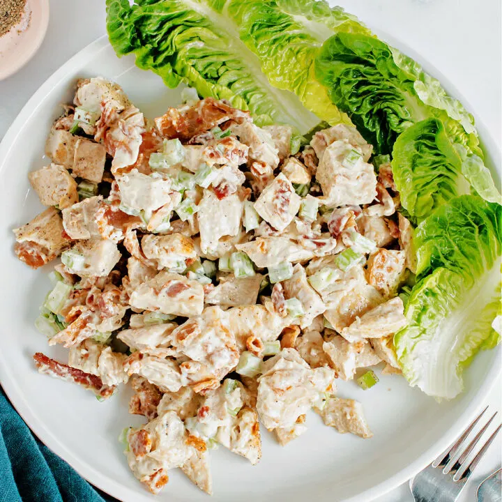 Classic Chicken Salad gets a keto makeover in this quick and easy low-carb recipe! Tender bites of chicken are tossed with crispy bacon, celery and a creamy mayo dressing for a satisfying meal in under 30 minutes.