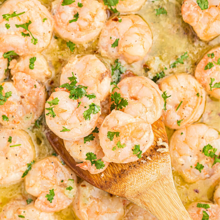 Garlic Butter Shrimp is a healthy, flavorful 15 minute seafood recipe. Shrimp is skillet cooked, then perfectly seasoned with garlic, lemon and a hint of spice for an easy and tasty dinner.