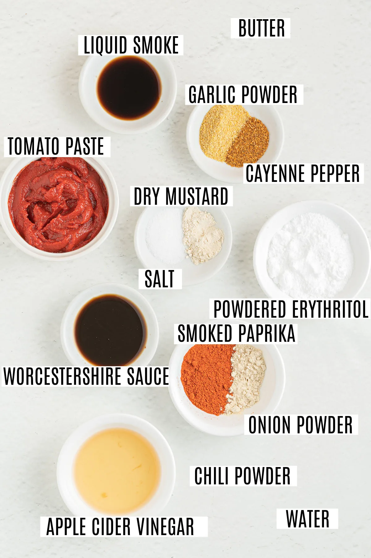 Ingredients needed to make homemade bbq sauce.